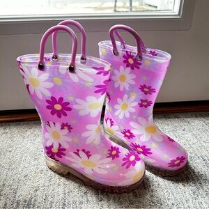 Spring / Summer Light Up Waterproof Pink Floral Rain Boots - Toddler Girl Size 9